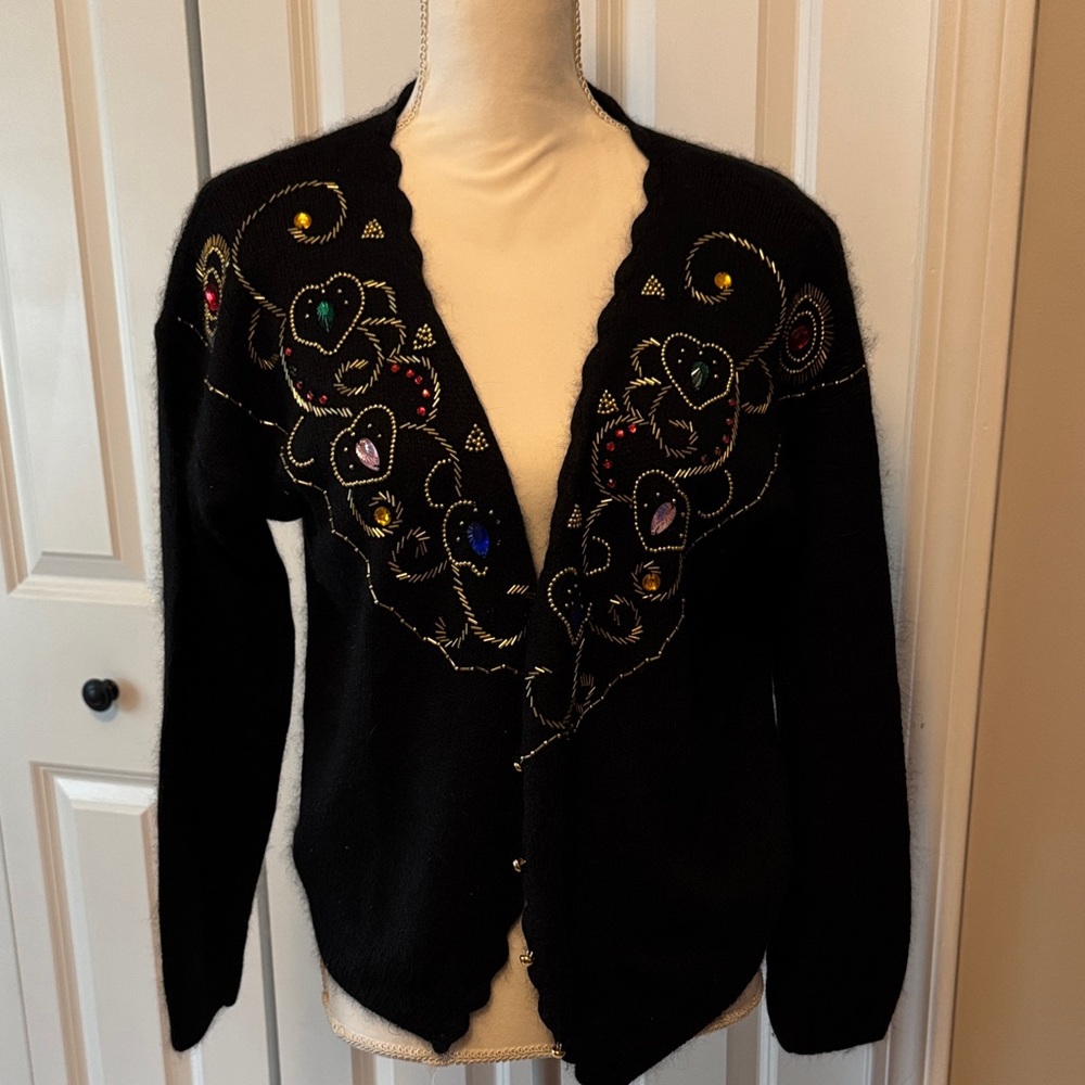Chic Black Embellished Cardigan